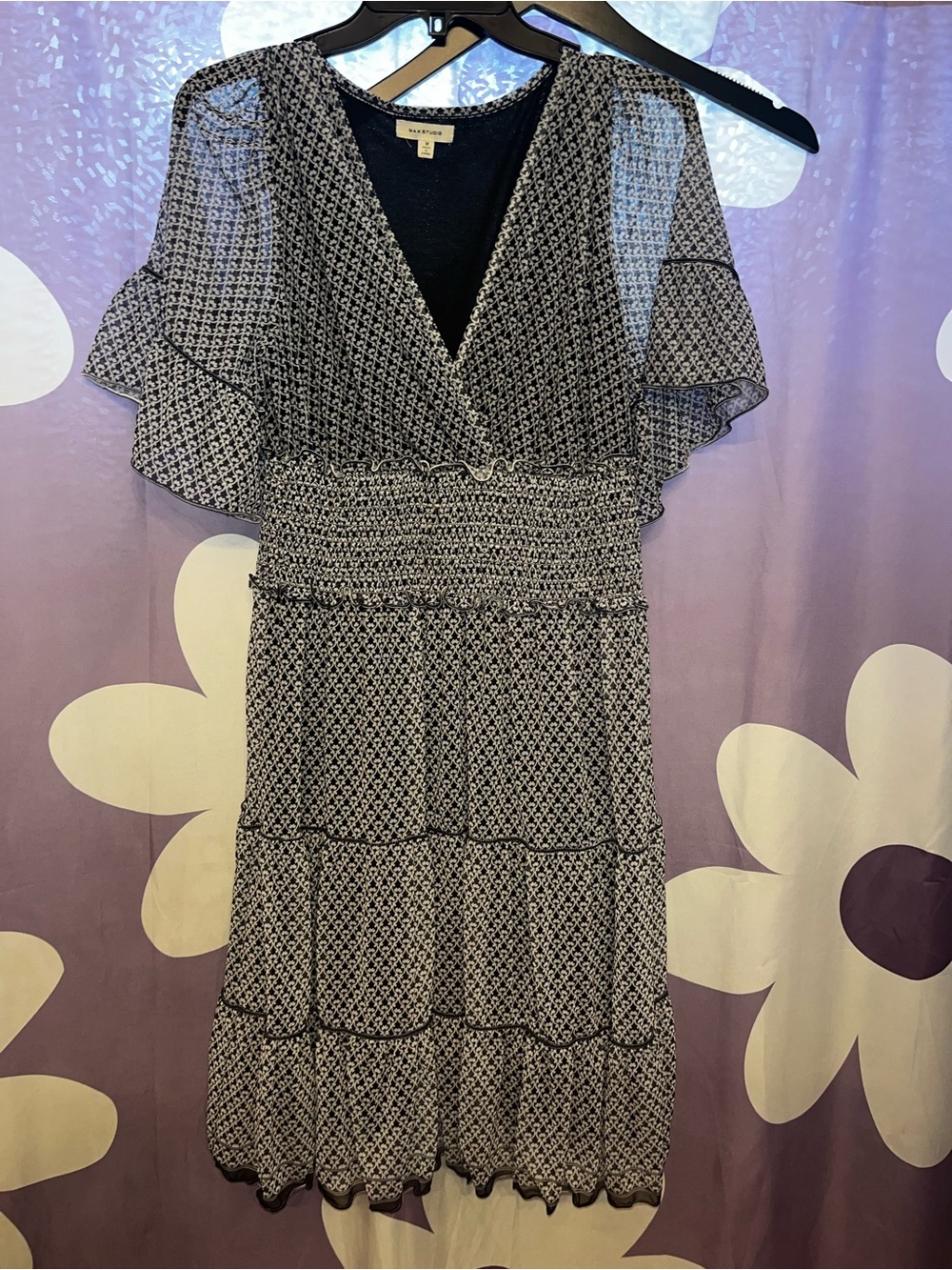 Max Studio Navy & White Printed Wrap-Style Midi Dress